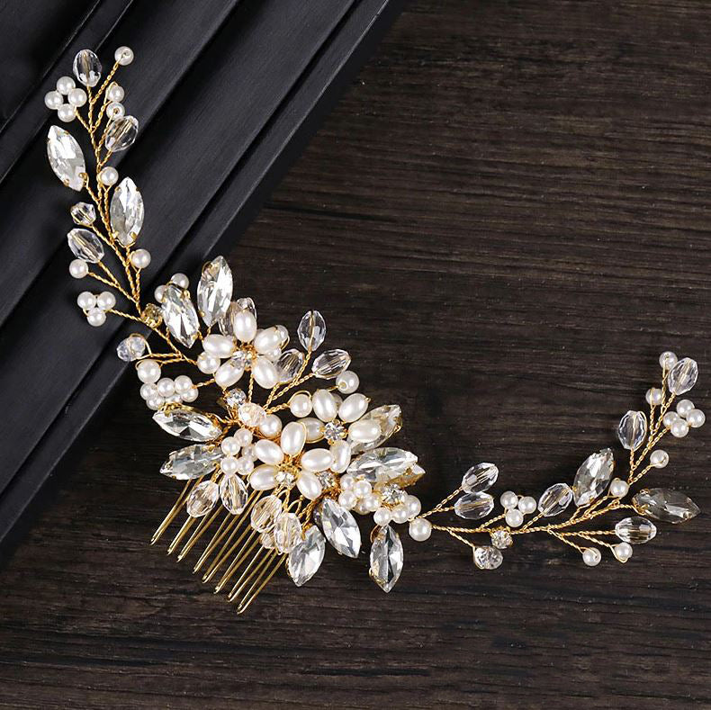 White and Gold Crystal Bridal Hair Comb