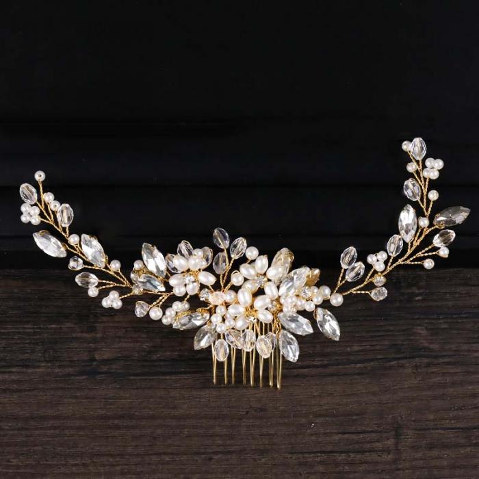 White and Gold Crystal Bridal Hair Comb