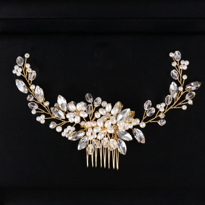 White and Gold Crystal Bridal Hair Comb