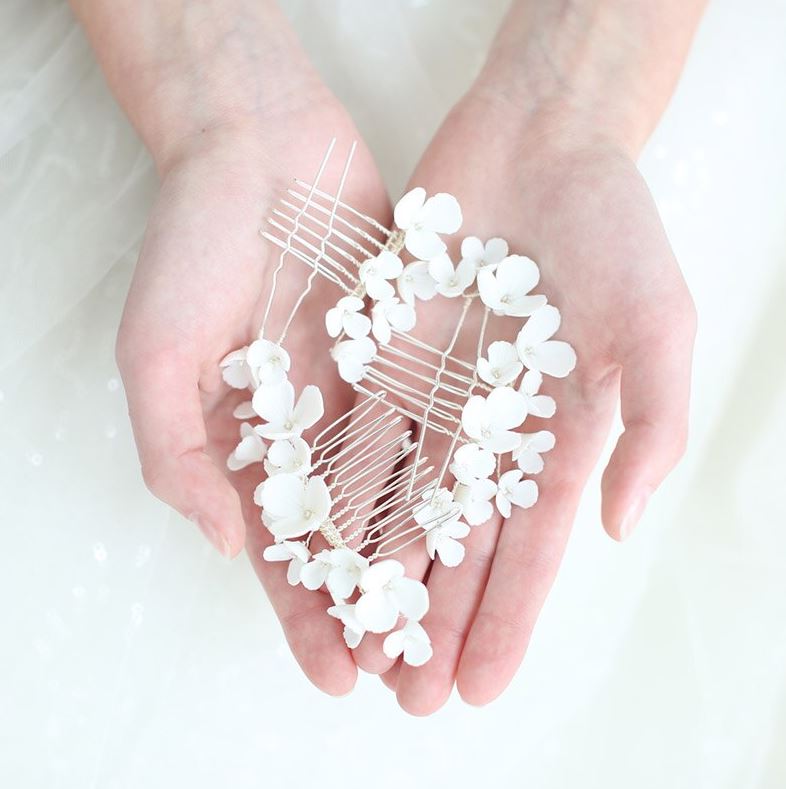 5-piece set White Ceramic Bridal Hair Pins