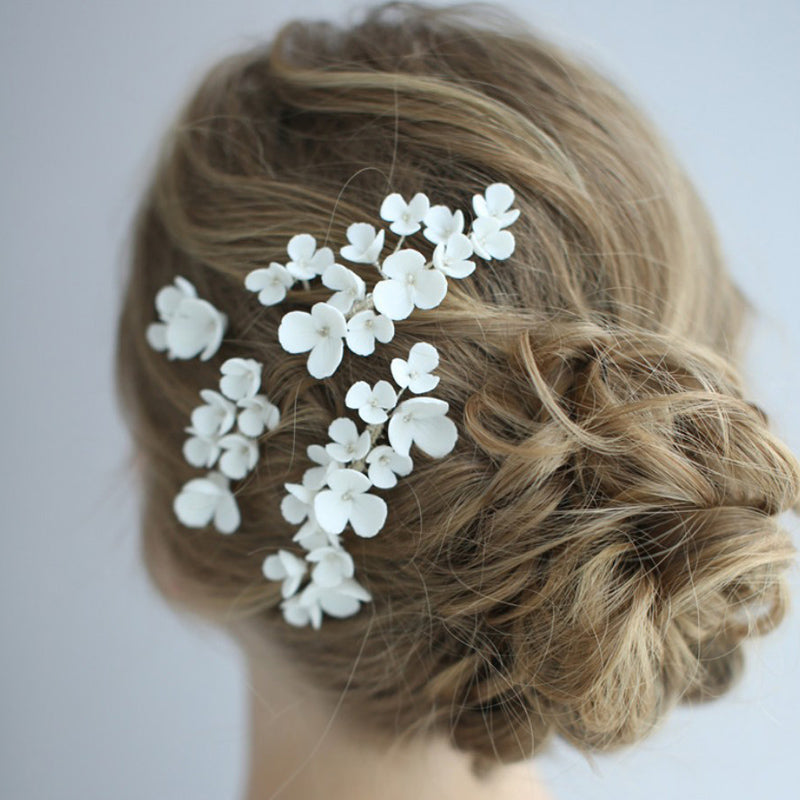 5-piece set White Ceramic Bridal Hair Pins