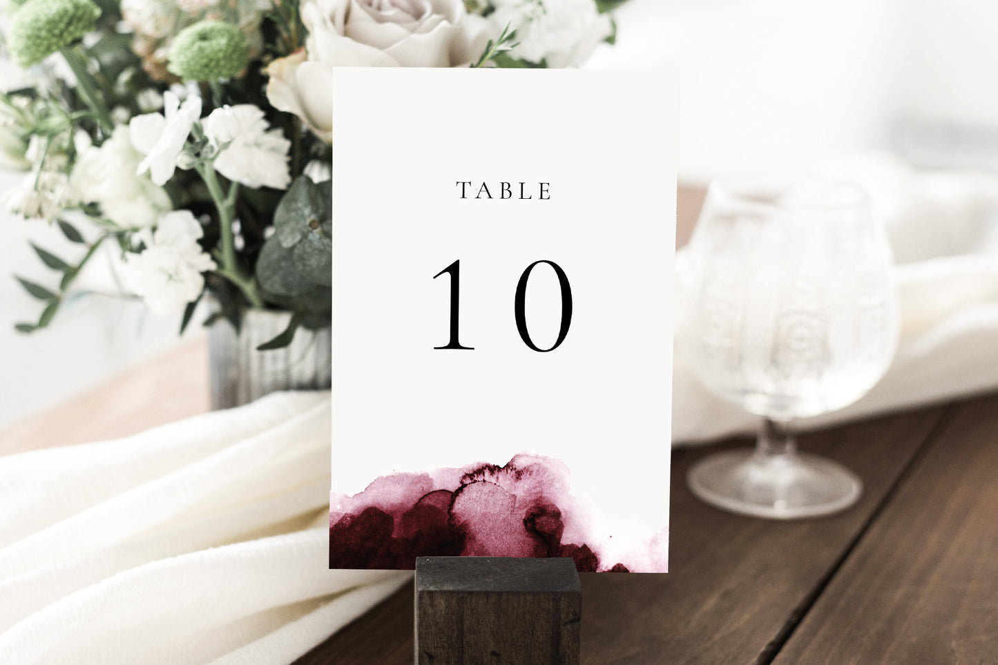Burgundy Watercolor Table Numbers